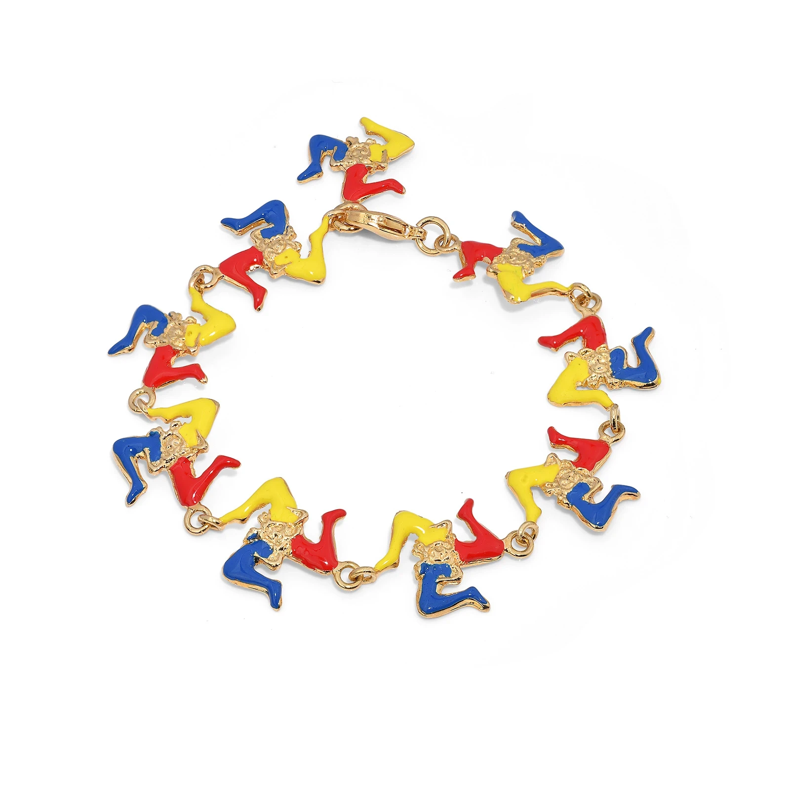 Bracciale artigianale in argento 925 con Trinacria placcata oro e smalto colorato