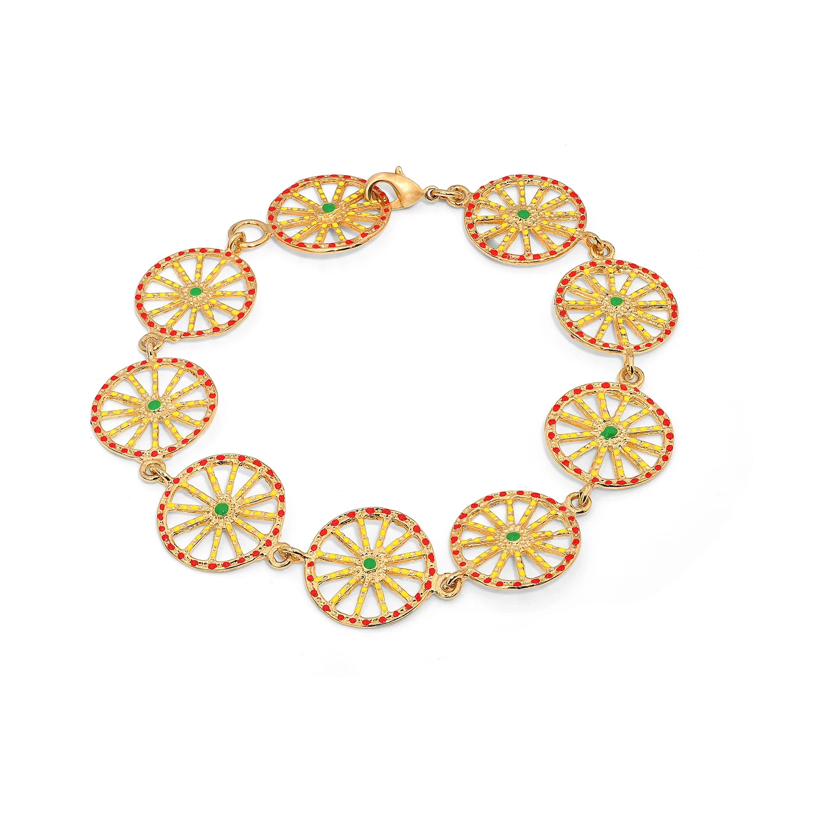 Bracciale artigianale in argento 925 con ruote del carretto siciliano placcate oro e smaltate