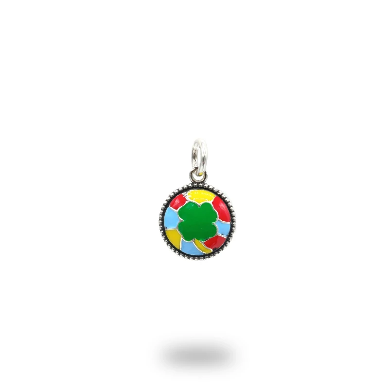 Cerchio Quadrifoglio in argento 925 smaltato multicolor – ciondolo portafortuna artigianale