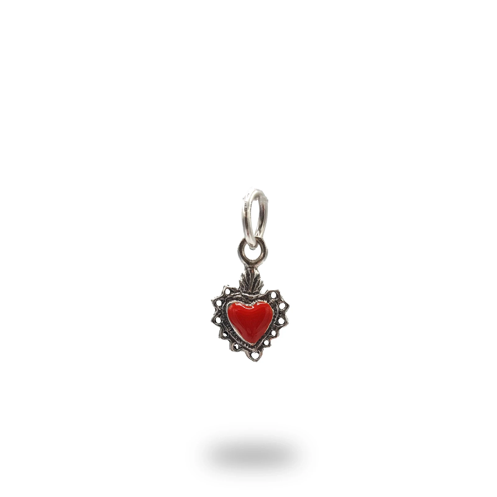 Pendente Cuore Ex Voto in Argento 800 smaltato rosso, lavorazione artigianale italiana