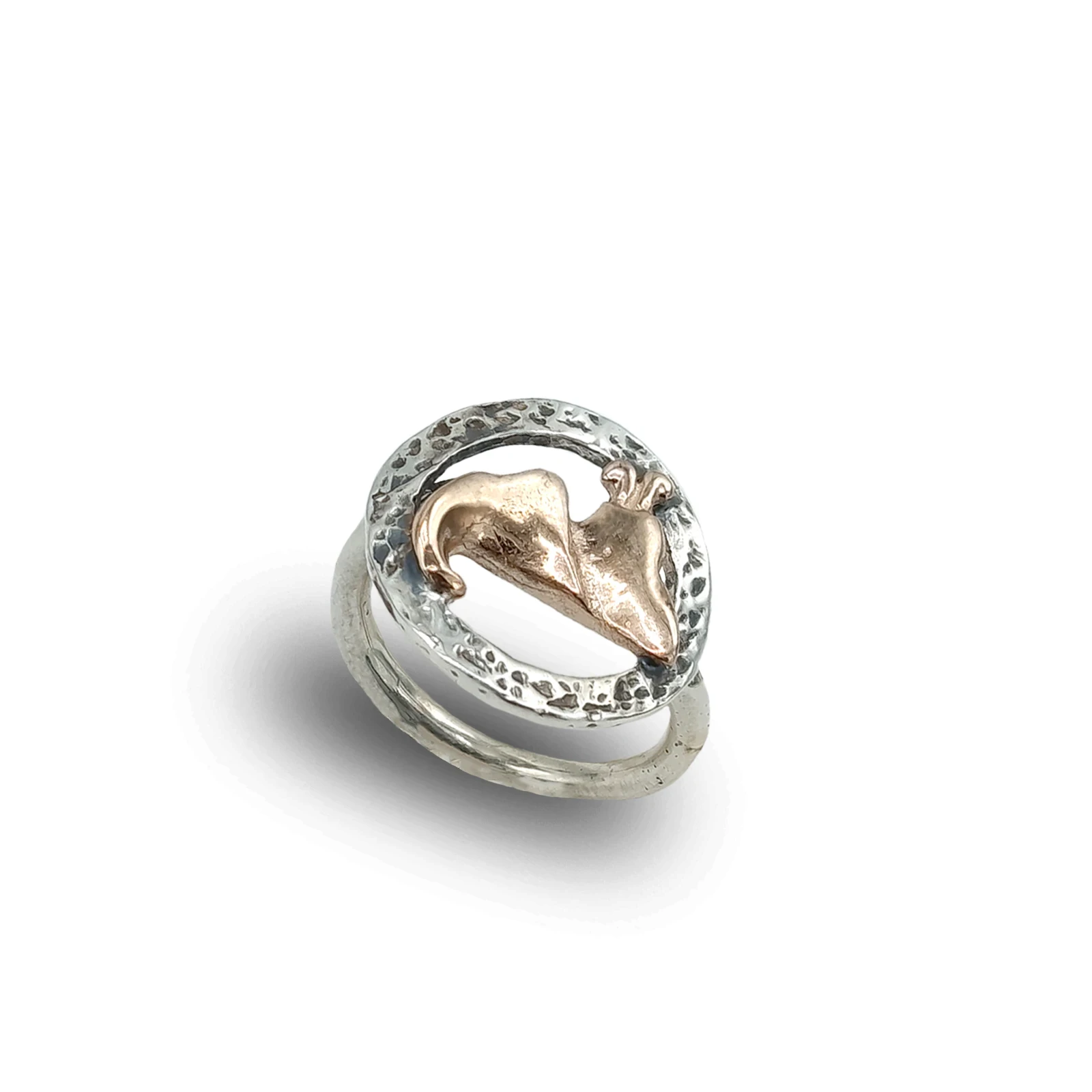 Anello cerchio brunito in Argento 925 con Vesuvio di bronzo – gioiello artigianale italiano