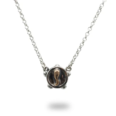 Collana tamburello brunita con corno di bronzo in Argento 925 – gioiello artigianale italiano