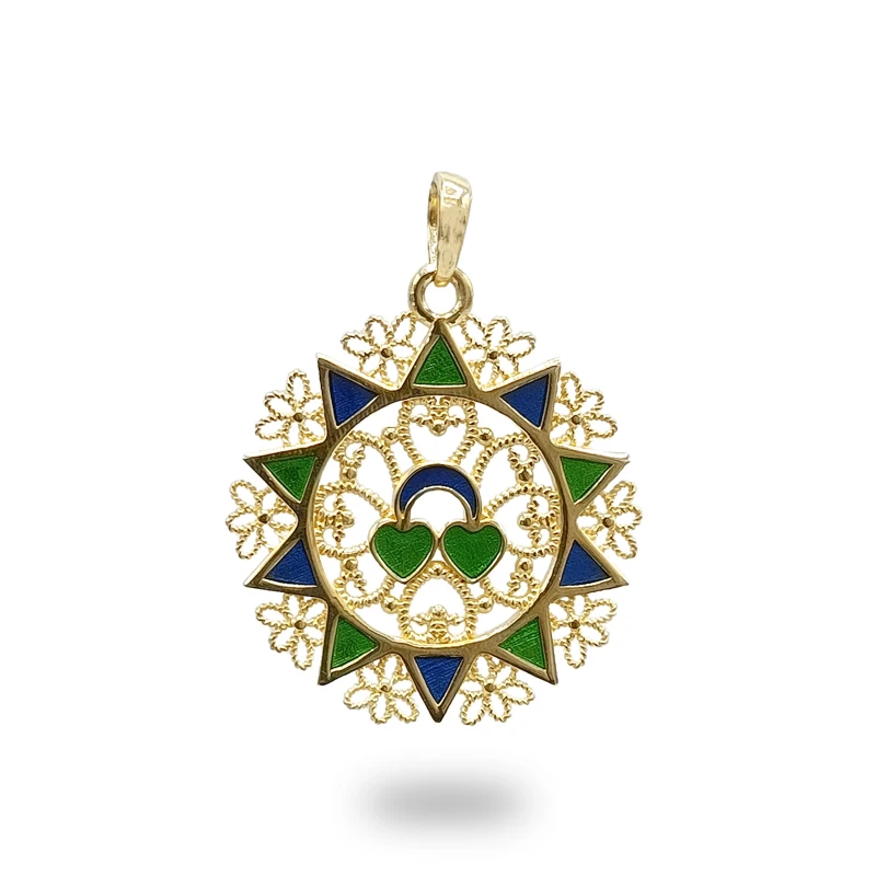 Presentosa con due cuori dorati e smaltati in argento 925 – simbolo di amore e tradizione abruzzese