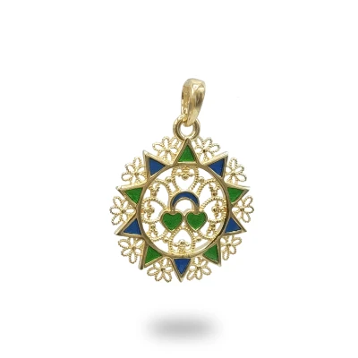 Presentosa con due cuori dorati e smaltati in argento 925 – simbolo di amore e tradizione abruzzese