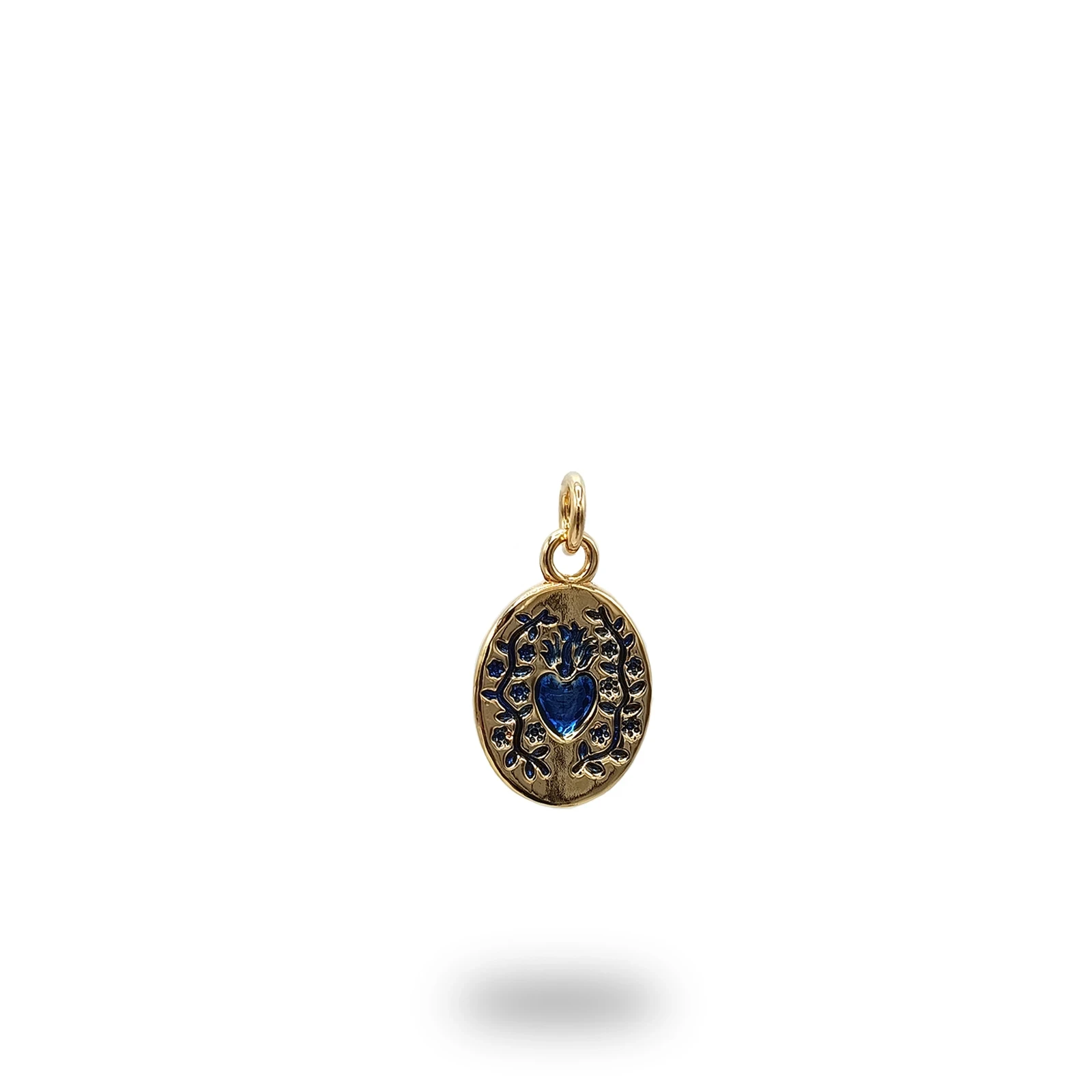 Medaglia Cuore Ex Voto Fiori in Argento 925 Artigianale Oro e Smaltato