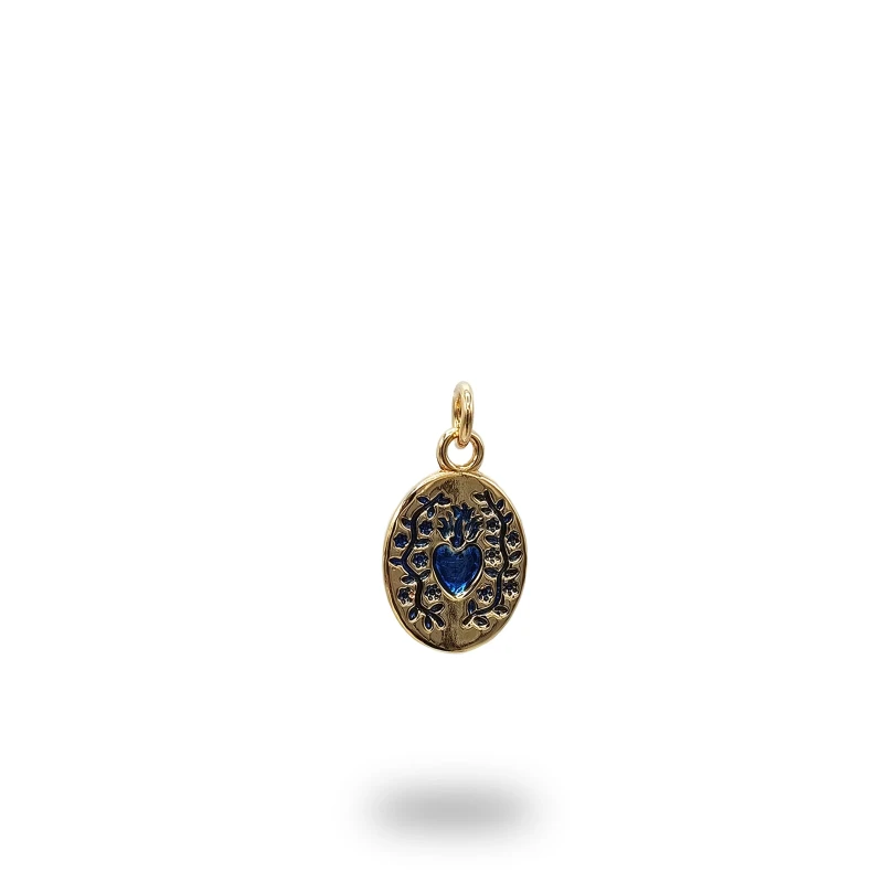 Medaglia Cuore Ex Voto Fiori in Argento 925 Artigianale Oro e Smaltato