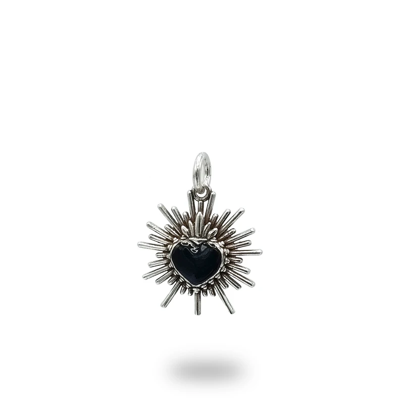 Cuore Ex Voto Grande Con Raggi Brunito e Smaltato Argento 925