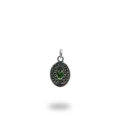 Medaglia Cuore Ex Voto Fiori in Argento 925 Brunito e Smaltato – Gioiello Artigianale