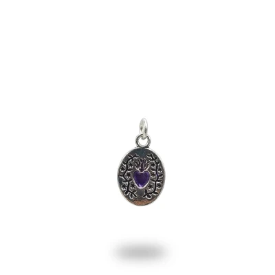 Medaglia Cuore Ex Voto Fiori in Argento 925 Brunito e Smaltato – Gioiello Artigianale