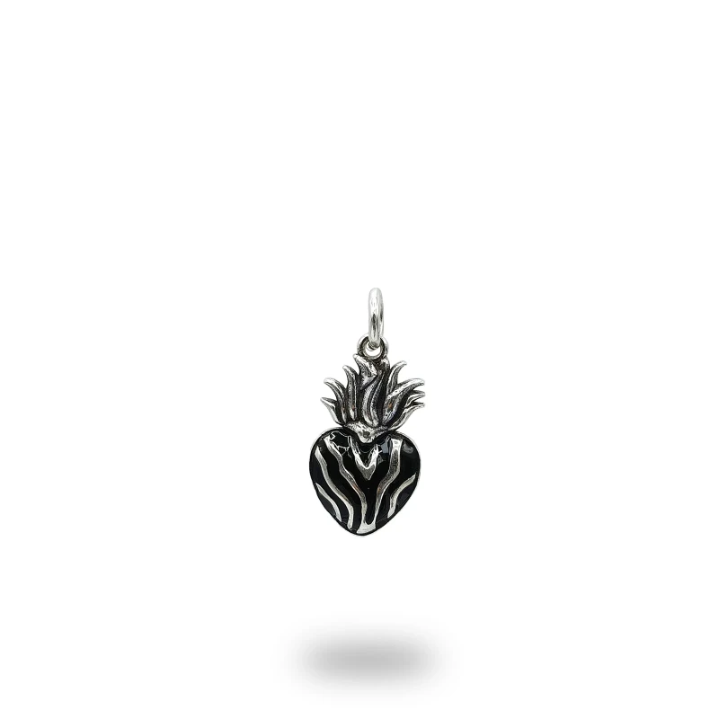 Cuore Ex Voto Texture Zebrata Brunito Argento 925