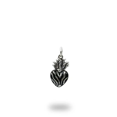 Cuore Ex Voto Texture Zebrata Brunito Argento 925