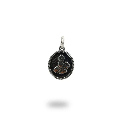 Ciondolo Cerchio Ovale Grande Con San Gennaro in Argento 800 Artigianale