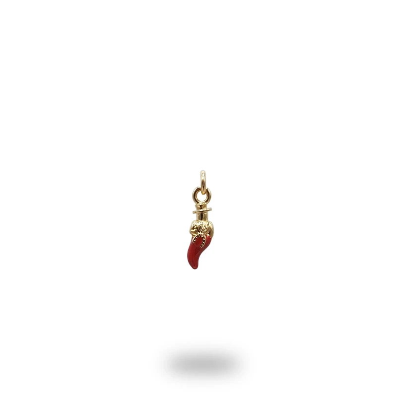 Ciondolo Corno Con Gobbo Smaltato Di Rosso in Argento 925 portafortuna artigianale italiano