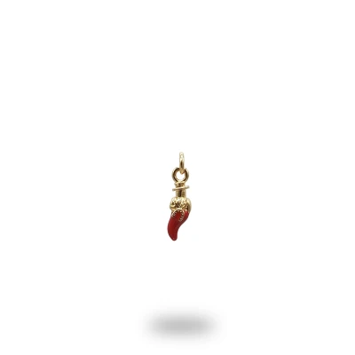 Ciondolo Corno Con Gobbo Smaltato Di Rosso in Argento 925 portafortuna artigianale italiano