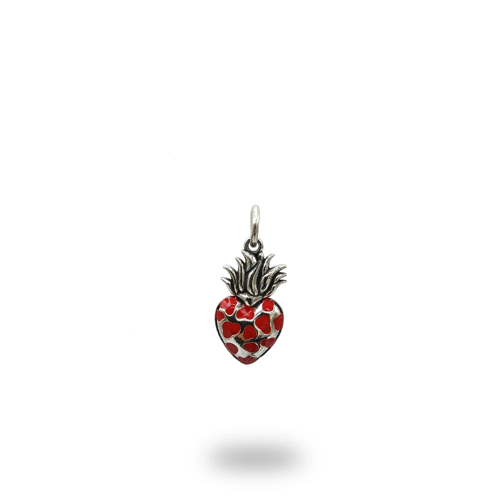 Ciondolo Cuore Ex Voto Texture Muccata con Smalto in Bronzo artigianale