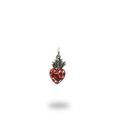 Ciondolo Cuore Ex Voto Texture Muccata con Smalto in Bronzo artigianale