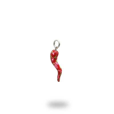 Corno Argento 800 Brunito Smaltato Rosso – Amuleto Artigianale