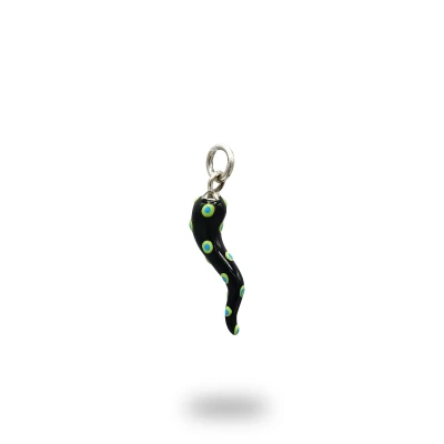 Corno Argento 800 Brunito Smaltato Rosso – Amuleto Artigianale