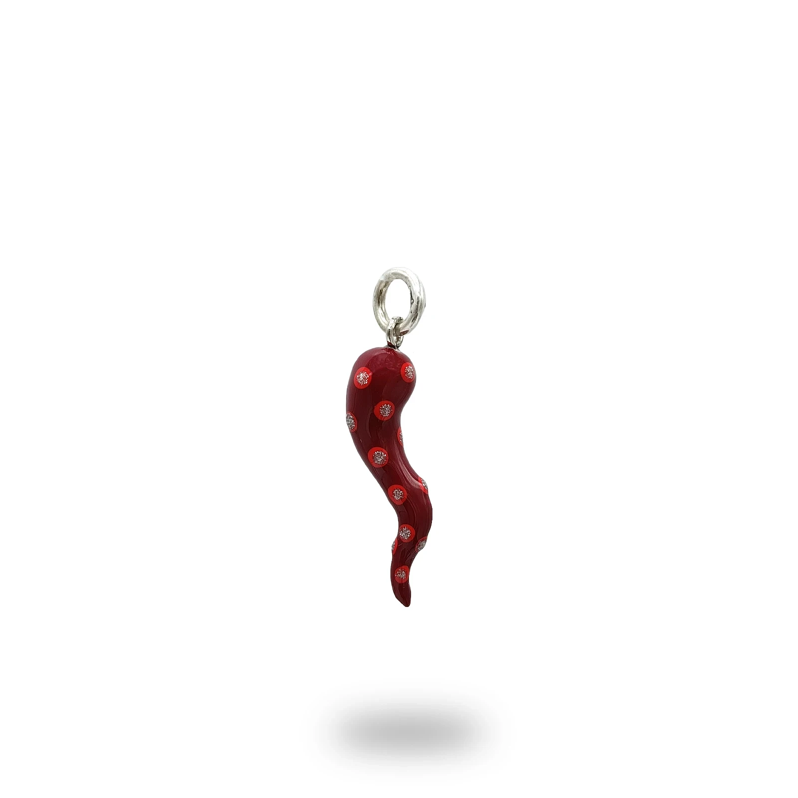 Corno Argento 800 Brunito Smaltato Rosso – Amuleto Artigianale