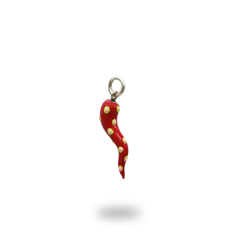 Corno Argento 800 Brunito Smaltato Rosso – Amuleto Artigianale