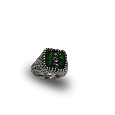 Anello Timbro Monaco Smalto Argento 925 Regolabile