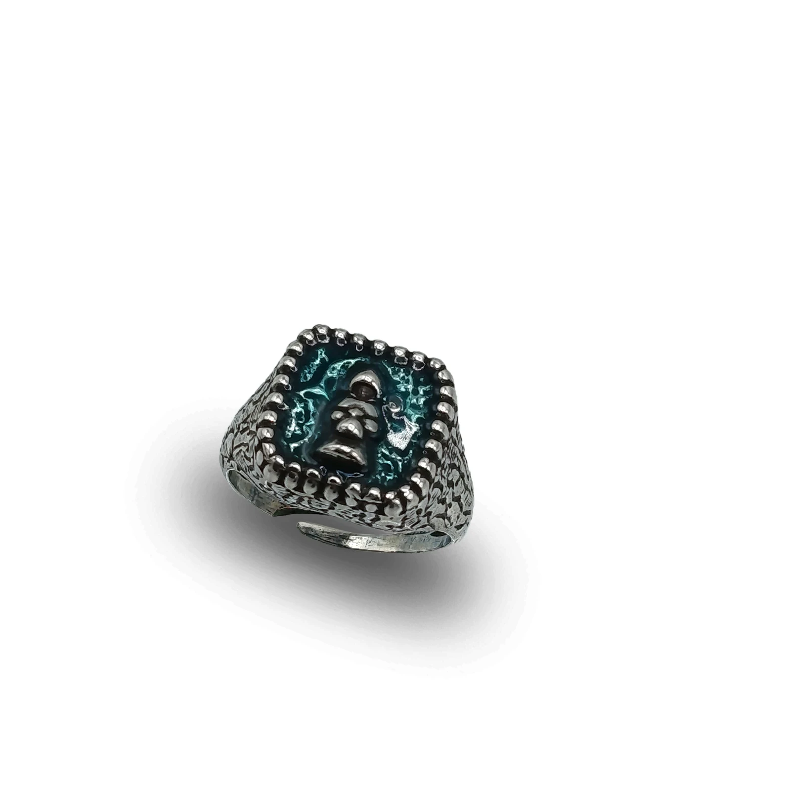 Anello Timbro Quadrato Monaco con Smalto in Bronzo regolabile artigianale