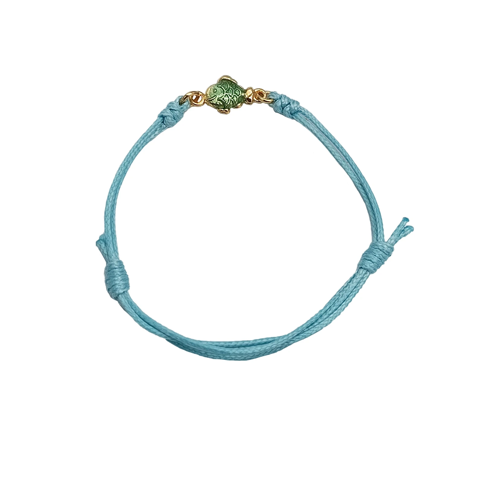 Braccialetto Cordino Pesce Oro con Smalto in Argento 925 regolabile artigianale Made in Italy