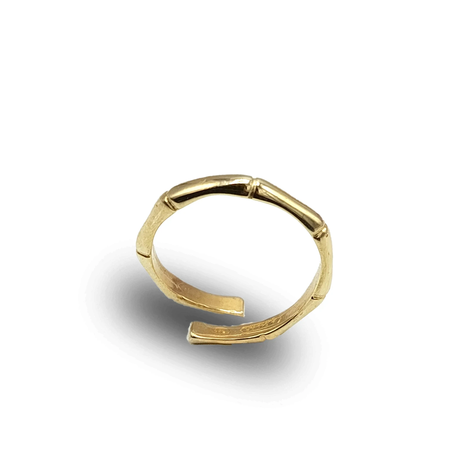 Anello Bambù in argento 925 dorato, misura regolabile, artigianato italiano