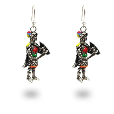 Orecchini in argento 925 smaltato con pupi siciliani, lavorazione artigianale