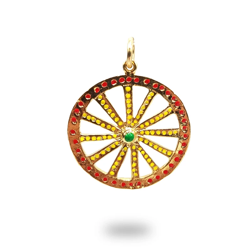 Ciondolo in argento 925 dorato con smalto – ruota carretto siciliano artigianale