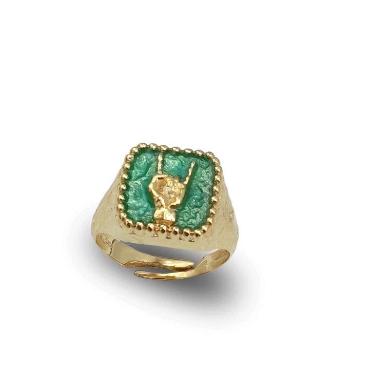 Anello Mano Corna Argento 925 Regolabile con Smalto | Napoli