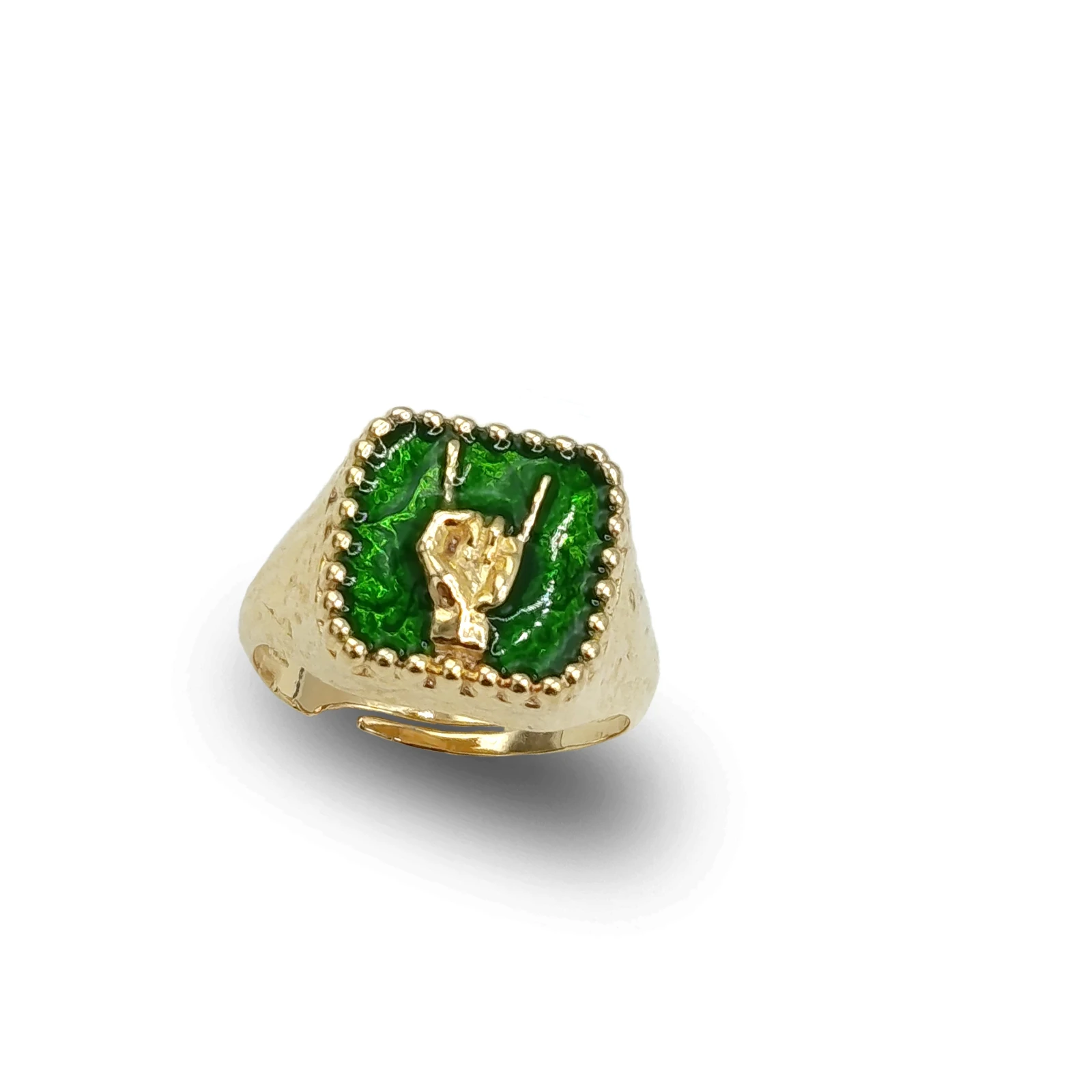 Anello Mano Corna in Bronzo Regolabile con Smalto | Portafortuna