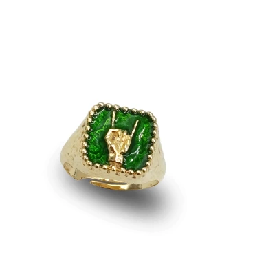 Anello Mano Corna in Bronzo Regolabile con Smalto | Portafortuna