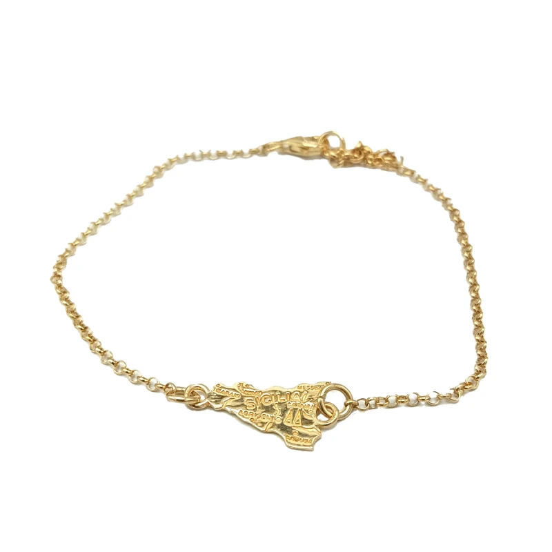 Bracciale in argento 925 placcato oro con regione Sicilia, gioiello artigianale Made in Italy
