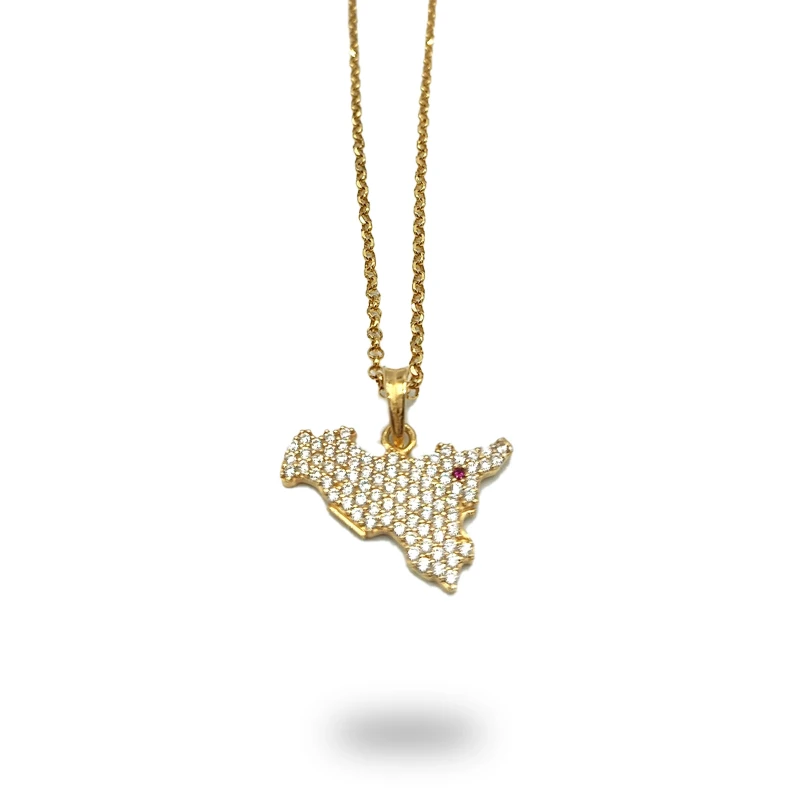 Collana in argento 925 dorato con ciondolo Sicilia e zirconi bianchi, simbolo identitario e luminoso