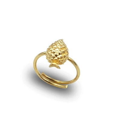 Anello in argento 925 dorato con pigna – simbolo artigianale di prosperità