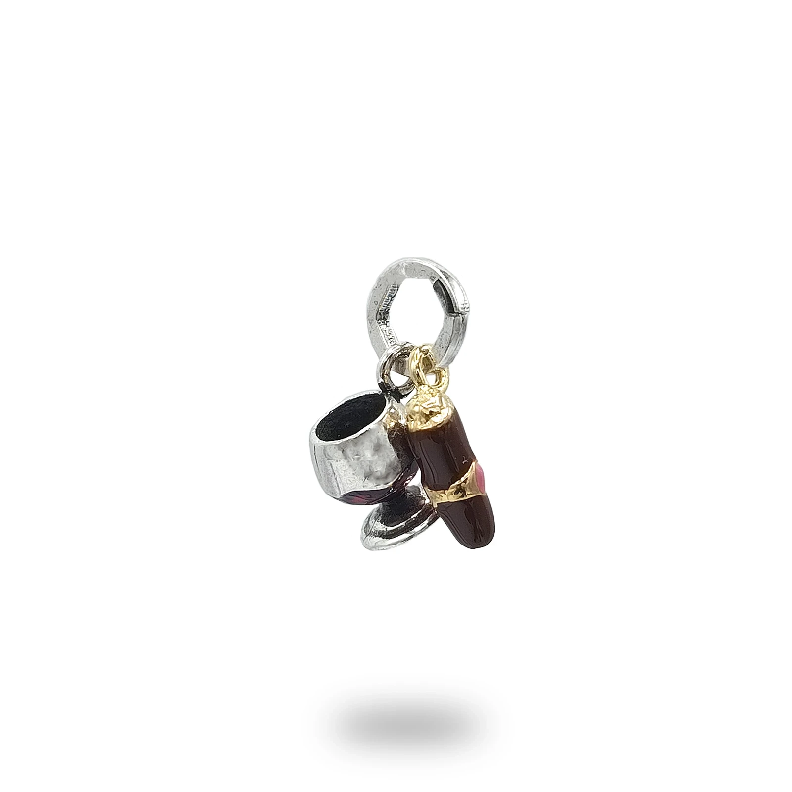 Ciondolo Bicchiere Rum con Sigaro in Bronzo, gioiello artigianale Made in Italy dedicato agli amanti del rum e del sigaro.