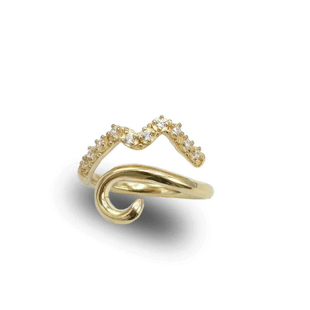 Anello Vesuvio con Strass Bianchi in Argento 925, gioiello artigianale Made in Italy ispirato al simbolo del Golfo di Napoli.