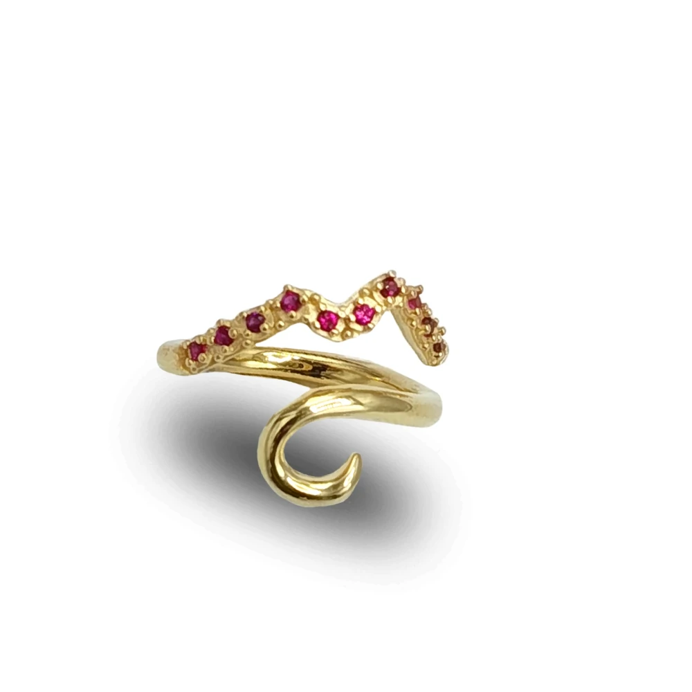 Anello Vesuvio con Strass Rossi in Argento 925, gioiello artigianale ispirato al simbolo di Napoli.