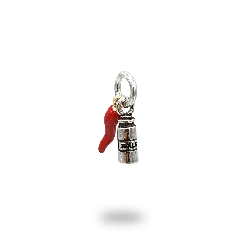 Ciondolo Boccetta del Sale con Corno Rosso in Argento 800, originale simbolo scaramantico e portafortuna.